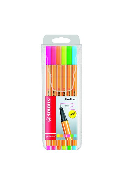 Stabilo Point 88 - Fine Felt Tip Pen - Pack of 6 - Neon Colours