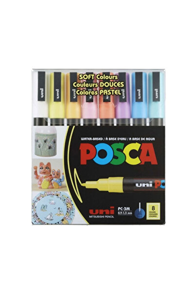 Genel Markalar Uni Posca 0.9-1.3 Su Bazlı Markör Kalem Soft Renkler 8"li Pc-3...