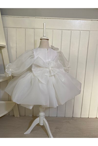 HOBİ Karolin balon kollu kabarık beyaz elbise - özel gün kız çocuk abiye elbise