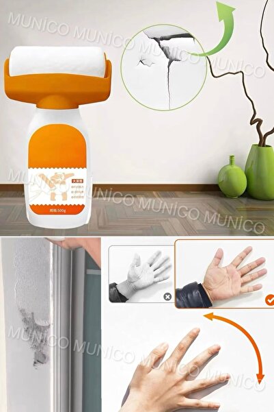 Munico Küçük Rulo Duvar Yama Fırçası Duvar Onarım Macunu Güçlü Kapak Çatlak Onarımı Kokusuz Pratik Beyaz