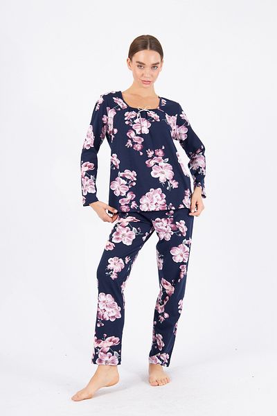 ESPİNA Women's Square Neck Gathered Slit Bow Detailed Pajamas Set