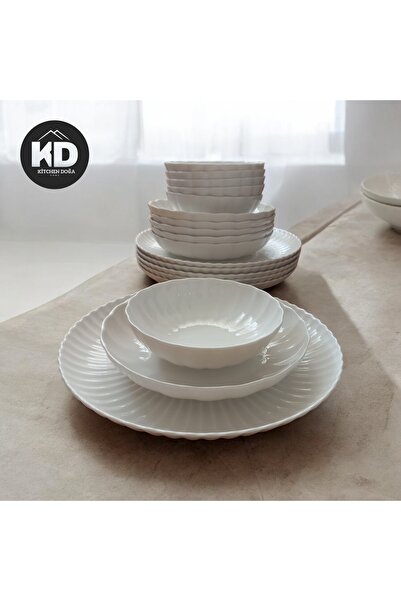 Kütahya Porselen Bone Luz 18 Parça 6 kişilik Yemek Takımı Beyaz