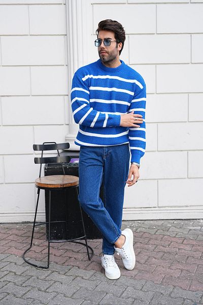 Figo Πουλόβερ με ριγέ χοντρό λαιμόκοψη