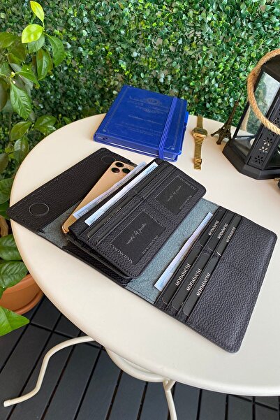 Modica Tampa - Genuine Leather Black Wallet with Magnetic Phone Compartment, 14 Card Compartments