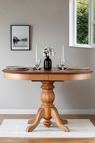 Woodenbend Ronya Natural Ahşap Döşemeli Oval Açılır Masa Sandalye Takımı 80x120-150 4 Sandalyeli