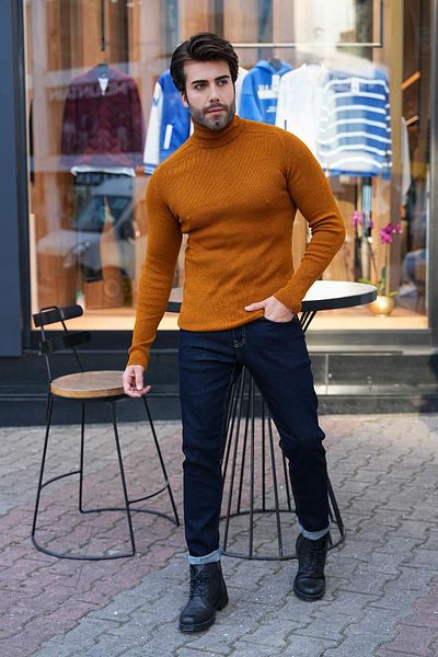 Figo Slim Ribbed High-Top Sweater