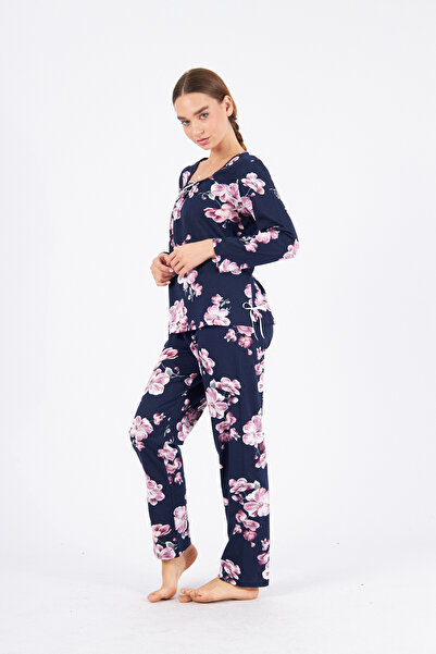 ESPİNA Set de pijamale de damă, cu gât pătrat, cu fantă și fundă