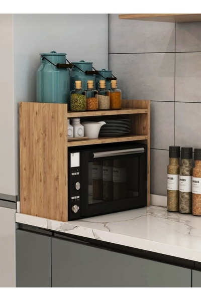 Home Mikro Dalga Tezgah Üstü Baharatlık Rafı Mobilya Aksap Kahverengi Beyaz O...