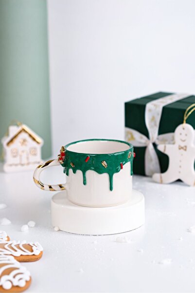 SİNEM YAMAN HOME MERRY YEŞİL EL YAPIMI SERAMİK KUPA / HANDMADE SERAMİK KUPA