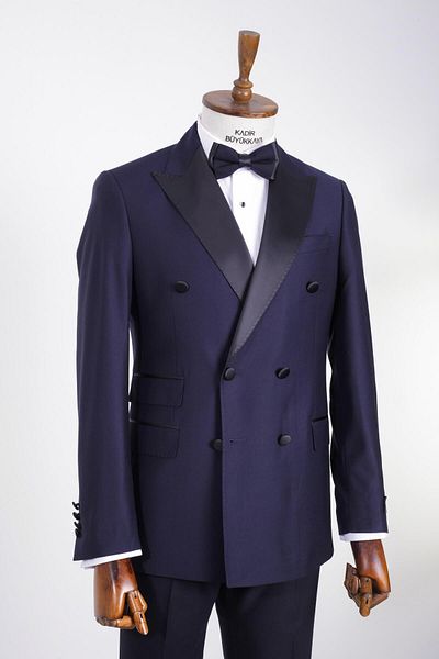 Kadir Büyükkaya Men's Tuxedo Double Breasted Suit - Shawl Collar and Double Slits - Kaw1553S