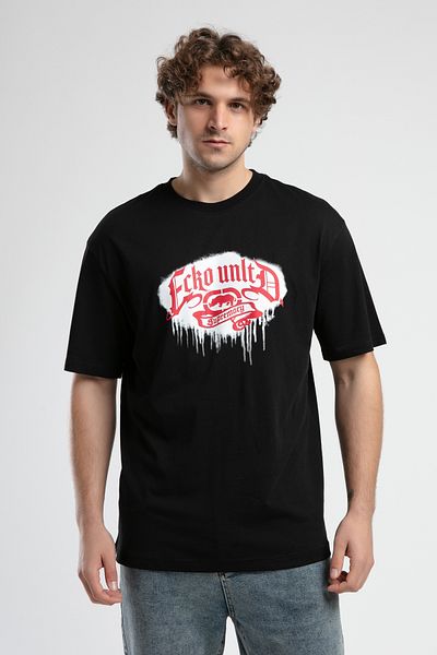 ECKO UNLTD Rockefella Black Crew Neck Printed Oversize Men's Tshirt