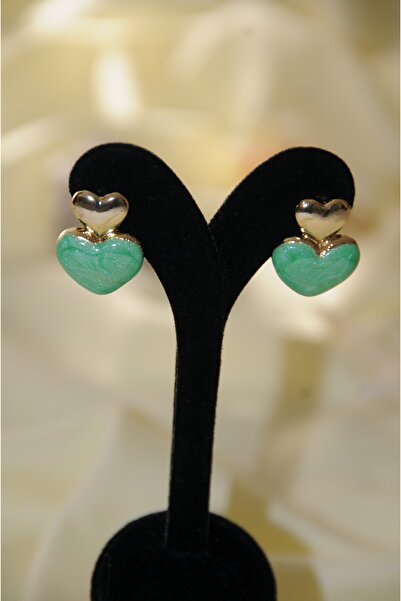 İPAR AKSESUAR DOLGU KALP İKİLİ METAL GOLD YEŞİL KÜPE