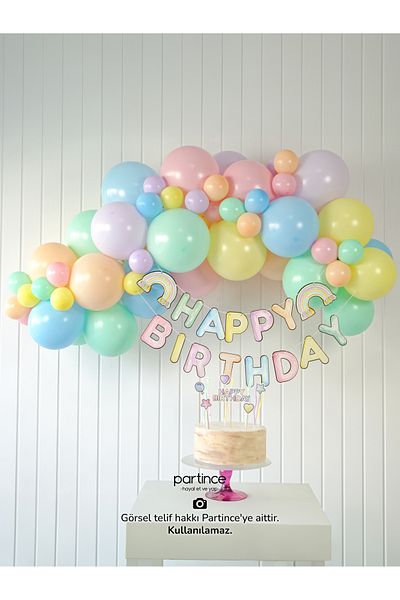 partince Παστέλ Rainbow Happy Birthday Κιτ αλυσίδας με μπαλόνι γενεθλίων