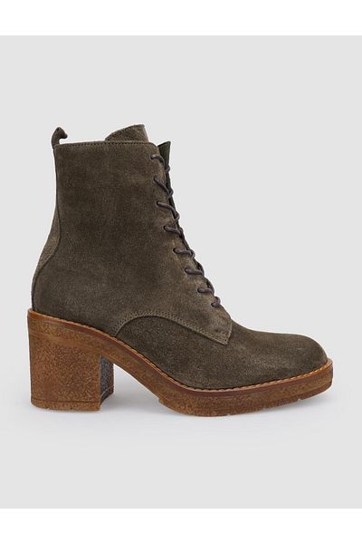 Cabani 100% Genuine Leather Khaki Suede Lace up Zippered Women's Boots