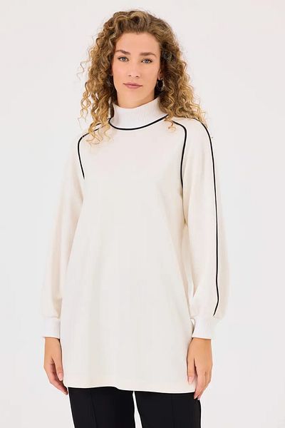 SEÇİL Women's Stand Collar Stripe Detailed Tunic - Ecru