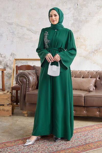 VAVİNOR Lora Stone Abaya - Smarald