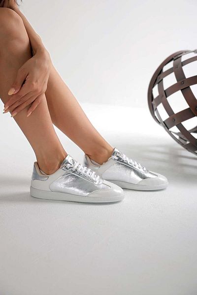 Beyond Women's Metallic Gray Xalda Lace-Up Leather Sneaker Byndamd01