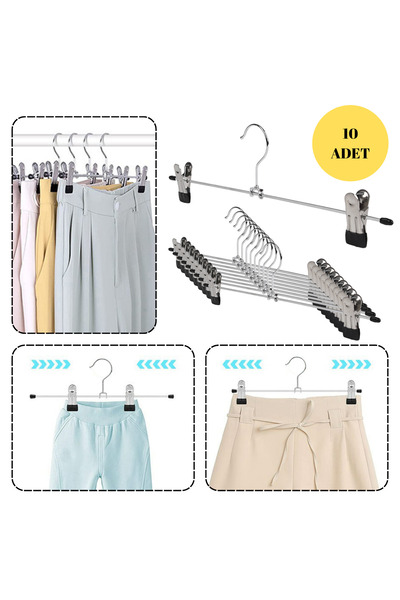 DEKOHOP Metal Etek Pantolon Askısı Hareketli Mandallı Paslanmaz Mağaza ve Ev ...