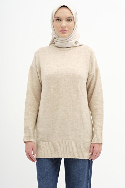 Tuğba Sıfır Yaka Triko Tunik - Taş