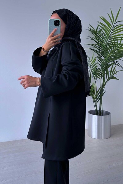 Ka Hijab Floral Asymmetric Cut Scuba Hijab Σετ 2 τεμαχίων - Μαύρο