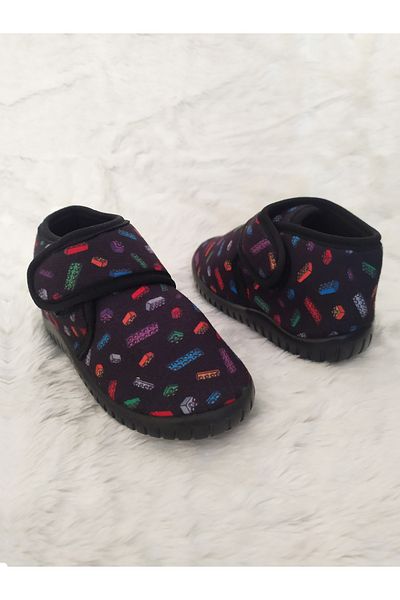 Cassy Boys' Slippers - Patterned, Velcro, Non-Slip, Flexible and Soft Sole Kindergarten Winter Shoes