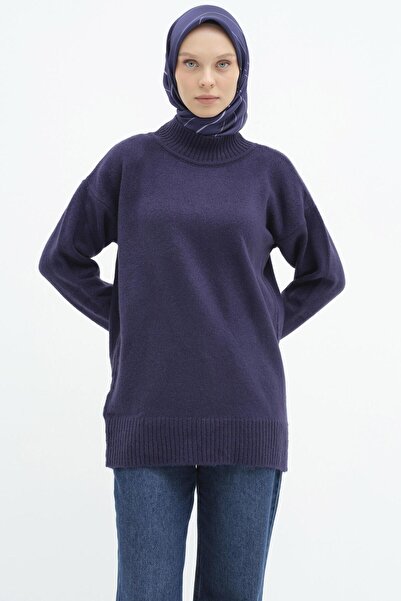 Tuğba Sıfır Yaka Triko Tunik - Lacivert