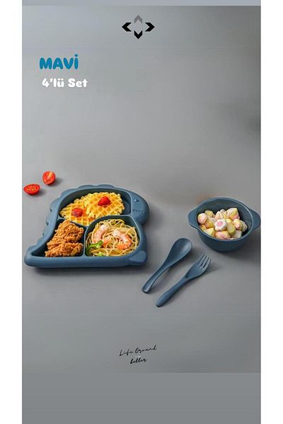 Bayev Dino Blue Baby Dinner and Plate Set - 4 Pieces