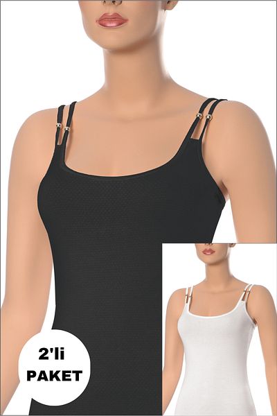 NİSYVE Black and White 2 Pack Cotton Beaded Women's Undershirt