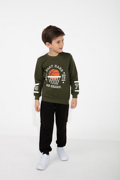 CiciTime Çocuk Modası Boy's Printed Hooded Casual Tracksuit Set