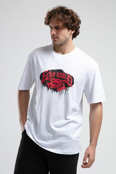 ECKO UNLTD Ανδρικό μπλουζάκι ROCKEFELLA White Crew Neck με στάμπα Oversize