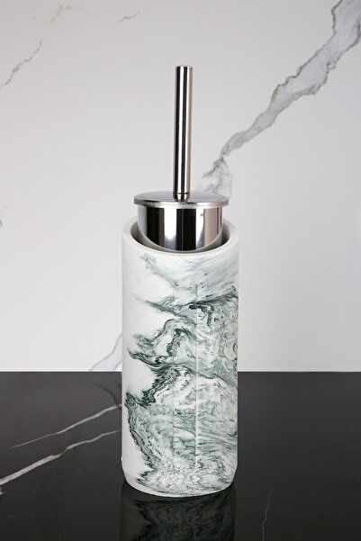 betonmall 4 Piece Marble Patterned Concrete Bathroom Wc Set Toilet Brush Trash Can 4 Liters