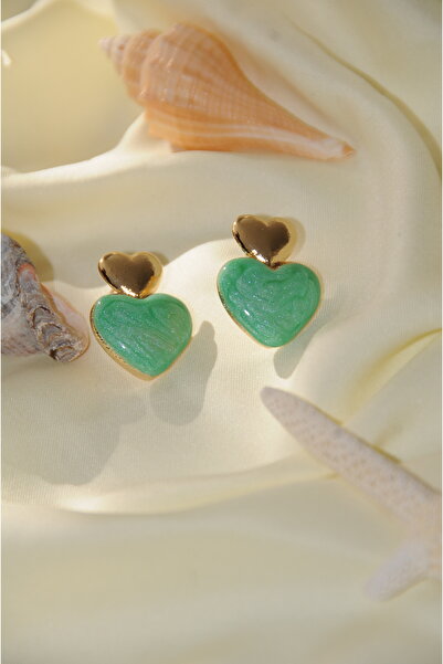 İPAR AKSESUAR DOLGU KALP İKİLİ METAL GOLD YEŞİL KÜPE