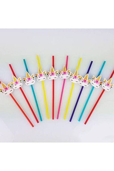Parti Dükkanım Unicorn Floral Artistic Straw (10 Pieces)