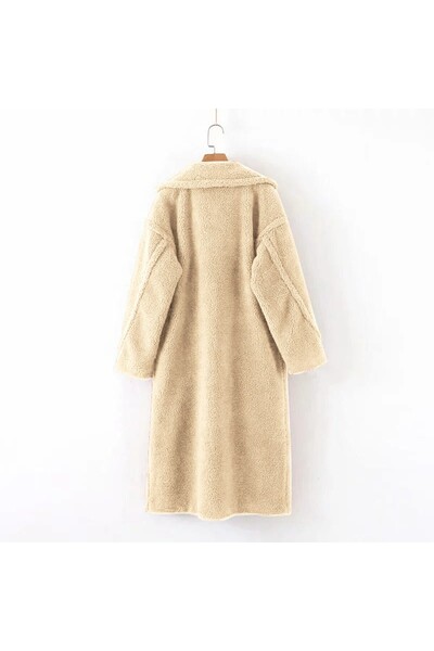 Barbora Peluş Kışlık Kadın Düğmeli Tüylü Ceket co03krem1