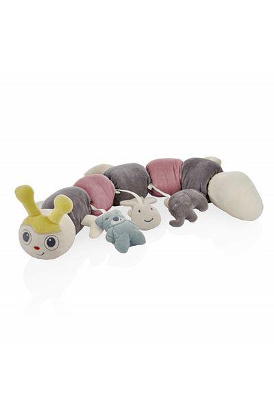 Babyjem Protectie laterala multifunctionala cu jucarii din plus BabyJem Caterpilar, Roz