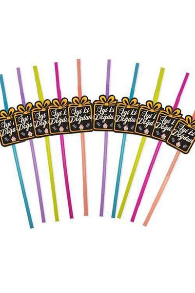 Parti Dükkanım 10 Pieces Happy Birthday Artistic Straws