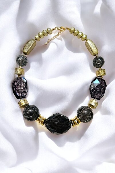 PETEK AKSESUAR تصميم قلادة من الأكريليك المدخن باللون الذهبي الناعم