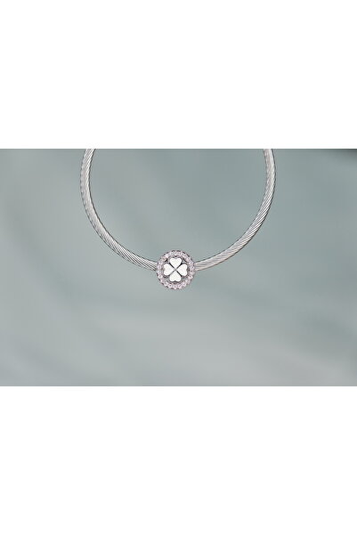 CYB STUDİO Stainless Steel Charm with Stone White Clover Motif