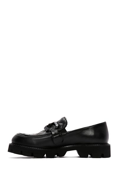 Derimod Women's Black Leather Buckle Loafer 23Wfd 185314