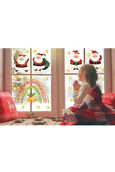 woody toys Christmas Themed Santa Claus Rainbow And Stars Glass Wall Sticker Set