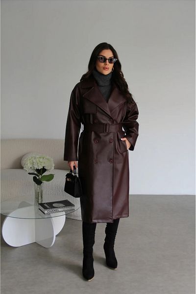 My Blog Burgundy Plato Faux Leather Buckle Trench Coat- 510108