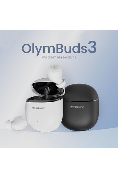 HiFuture OlymBuds3 Wireless Earbuds, Up to 25Hrs Playtime, Waterproof, AI Voice Assistant, White