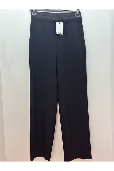 Kayra Elastic Waist Garnished Trousers Dark Navy