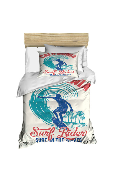 Fabeteks طقم غطاء لحاف فردي رقمي ثلاثي الأبعاد من California Surf Rider