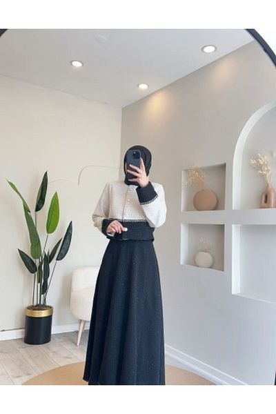 Esre Store 44101 - Black Hijab Double Set