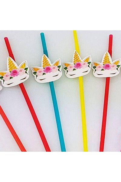 Parti Dükkanım Unicorn Floral Artistic Straw (10 Pieces)