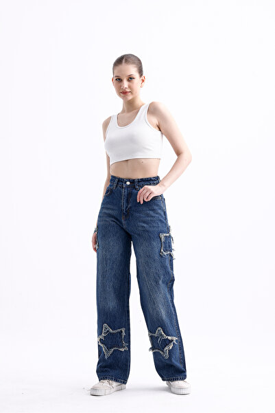 pass&pass 2424 Women's Star Detail Baggy Jeans Jeans Denim Trousers