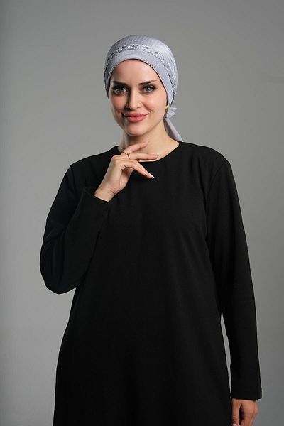 HÜRREM BONE Πρακτικό γκρι καπό χιτζάμπ - έτοιμο να φορεθεί, πλισέ πλεκτό τριαντάφυλλο 1823_15