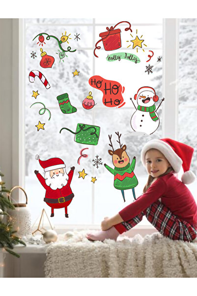 Yılbaşı Kardan Adam Geyik Noel Baba Cam Duvar Sticker