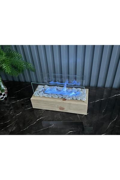 Esha Home Ahşap Masa Üstü Şömine Sertifikalı Yakıt Ve Dekoratif Taş
